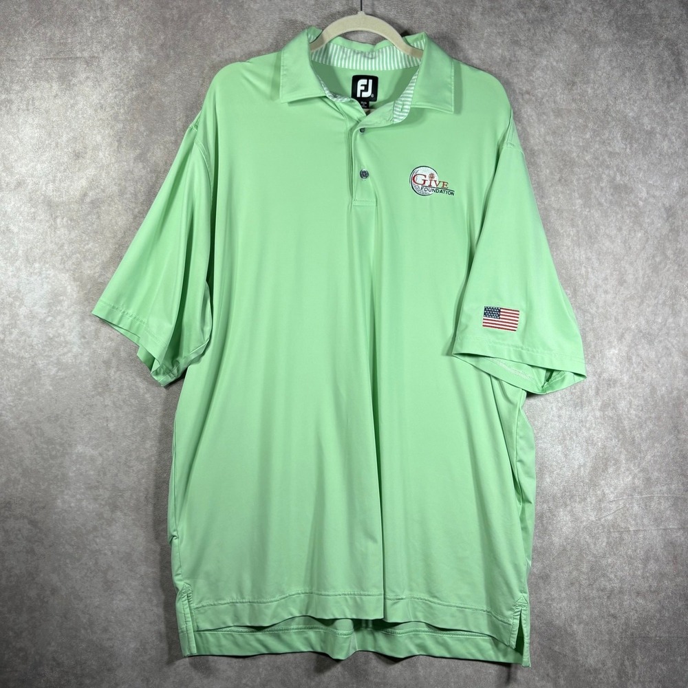 FootJoy Golf Polo Shirt Mens Size XL Green Give Foundation USA Flag Patriotic